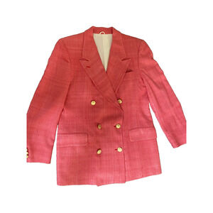 Ann Freedberg 100%Silk Texture Pink Double Breasted Blazer Jacket Gold Buttons~8